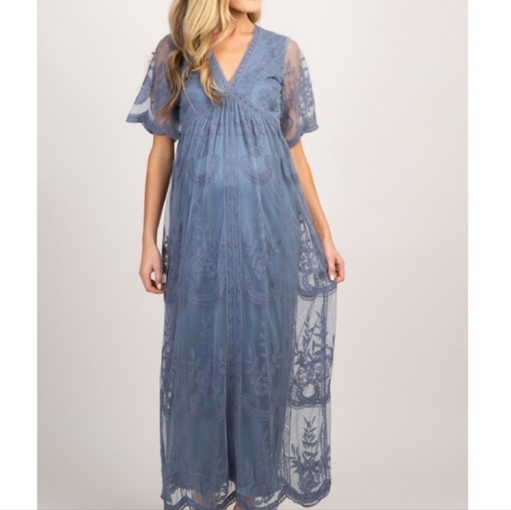 PinkBlush Blue Lace Maternity Dress